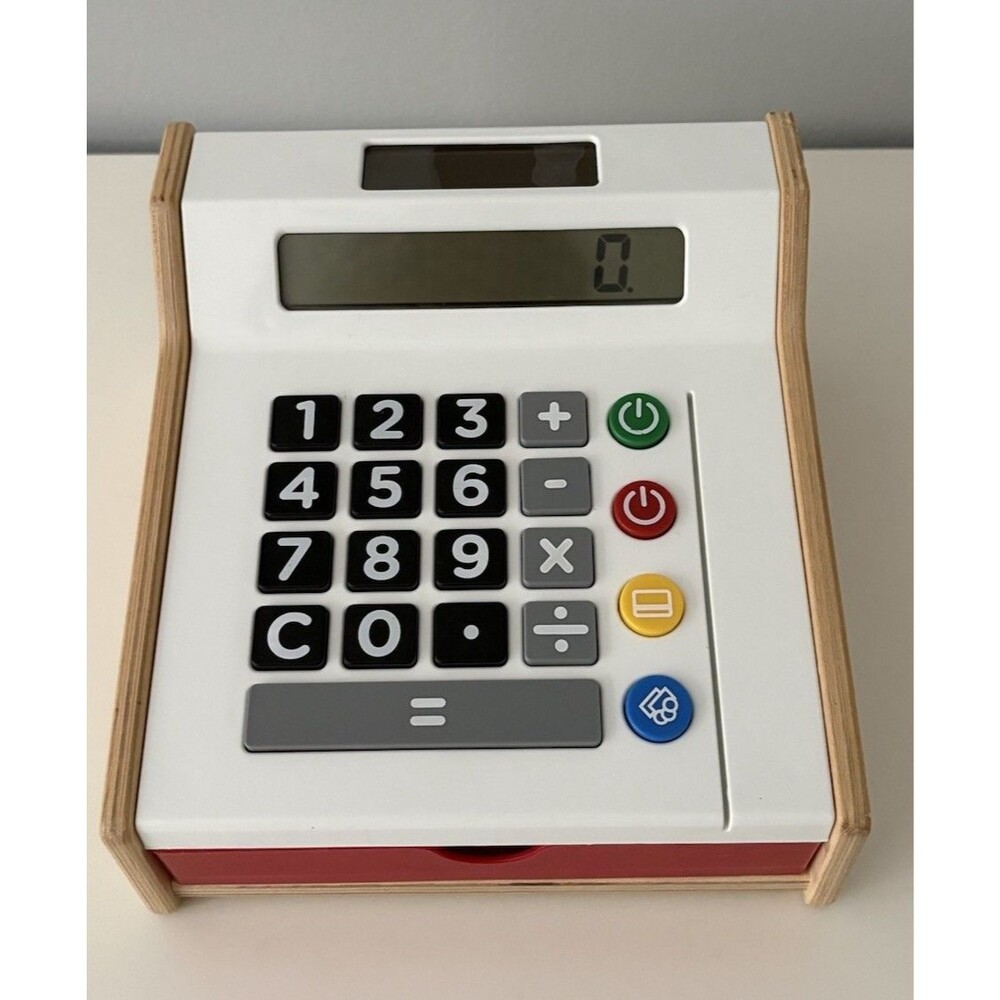 IKEA Duktig Wooden Kids Toy Shop Till Cash Register Solar Calculator WORKS!